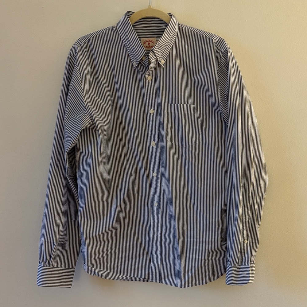 Brooks Brothers Classic Blue White Stripe Button‎ Down Shirt 100% Cotton Medium